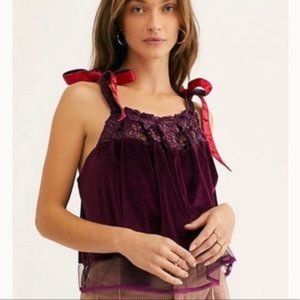 NWOT Free People Antoinette Velvet & Lace Crop Top